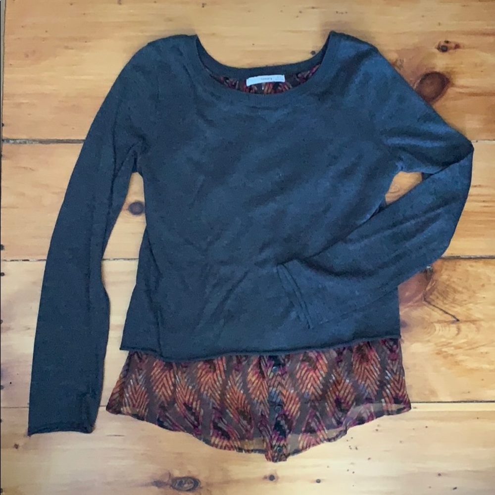 Subtle Luxury sweater top with chiffon under layer